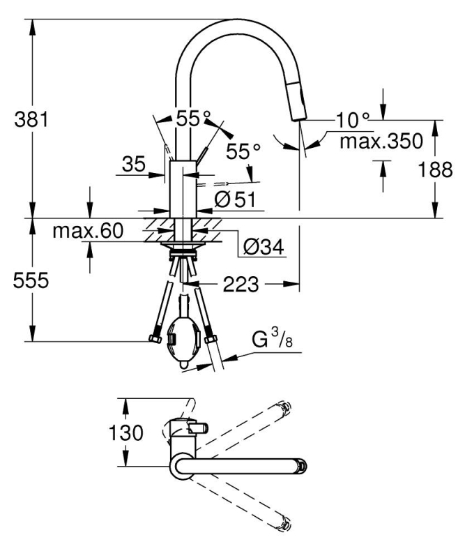 Grohe Eurocosmo Tek Kumandalı Eviye Bataryası - 31481001 - 3