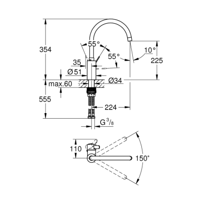 Grohe Eurocosmo Tek Kumandalı Eviye Bataryası - 32843002 - 2