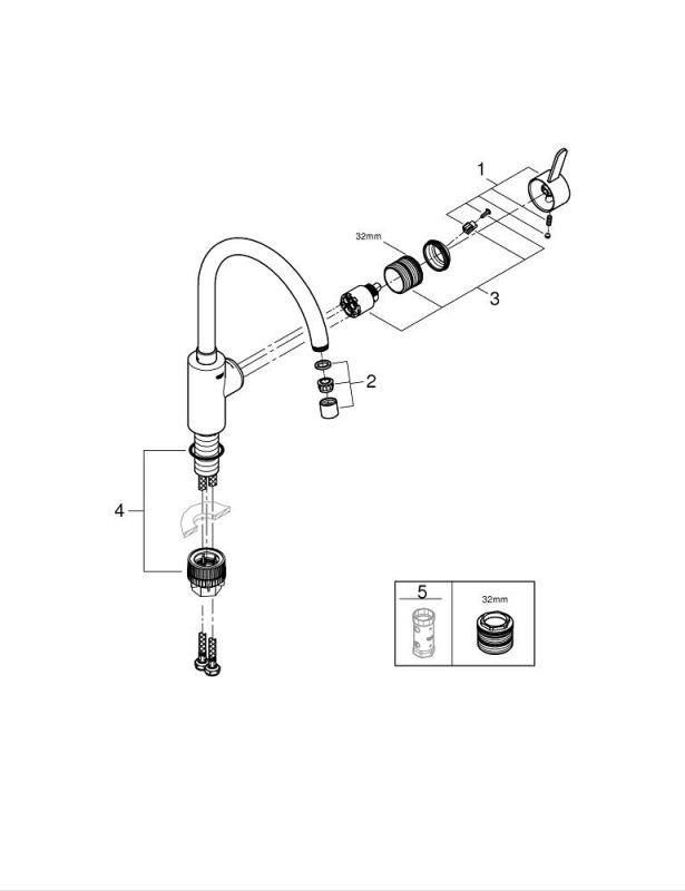 Grohe Eurocosmo Tek Kumandalı Eviye Bataryası - 3284320E - 5