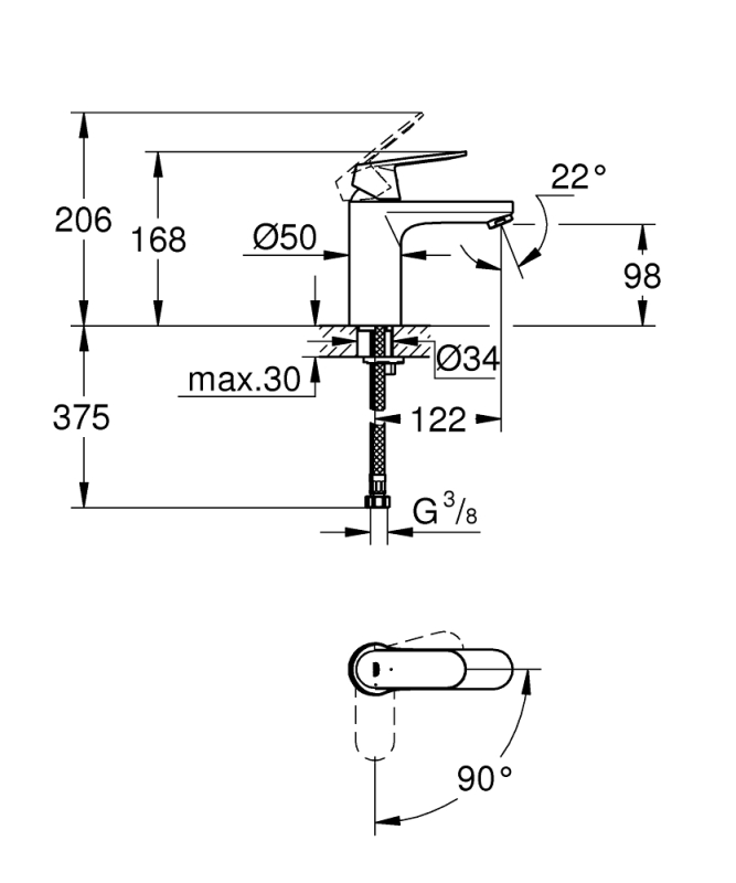 Grohe Eurocosmo Tek Kumandalı Lavabo Bataryası
M-Boyut - 2339800E - 3