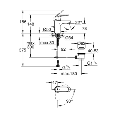 Grohe Eurocosmo Tek Kumandalı Lavabo Bataryası
S-Boyut - 2337700E - 2