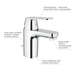 Grohe Eurocosmo Tek Kumandalı Lavabo Bataryası
S-Boyut - 2337700E - 3