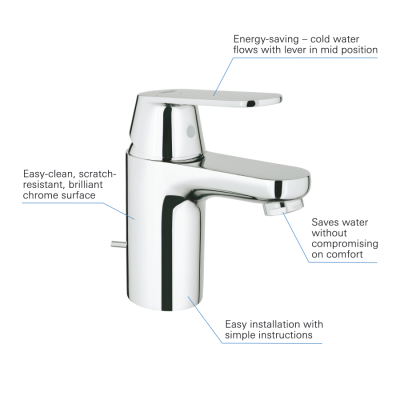 Grohe Eurocosmo Tek Kumandalı Lavabo Bataryası
S-Boyut - 2337700E - 3