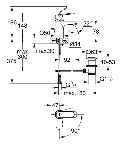 Grohe Eurocosmo Tek Kumandalı Lavabo Bataryası 
S-Boyut - 2337700E - 4