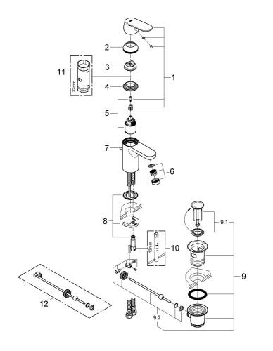 Grohe Eurocosmo Tek Kumandalı Lavabo Bataryası 
S-Boyut - 2337700E - 5
