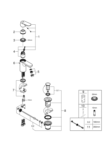 Grohe Eurocosmo Tek Kumandalı Lavabo Bataryası 
S-Boyut - 2337700E - 6