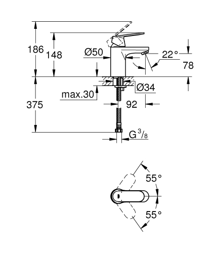 Grohe Eurocosmo Tek Kumandalı Lavabo Bataryası
S-Boyut - 32824000 - 4
