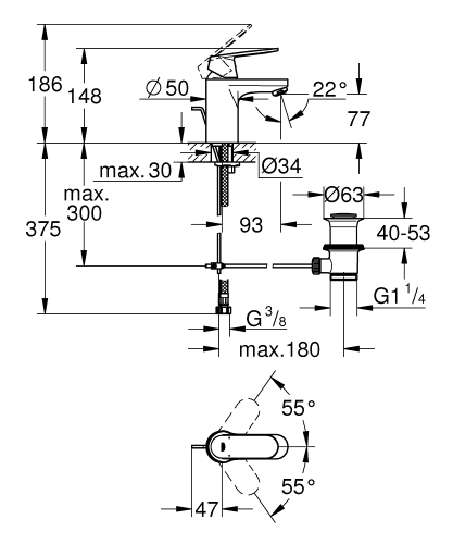 Grohe Tek kumandalı Lavabo Bataryası <br />S-Boyut Krom - 3282500E - 2