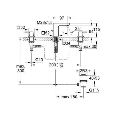 Grohe Eurocube 3 Delikli Lavabo Bataryası 1/2