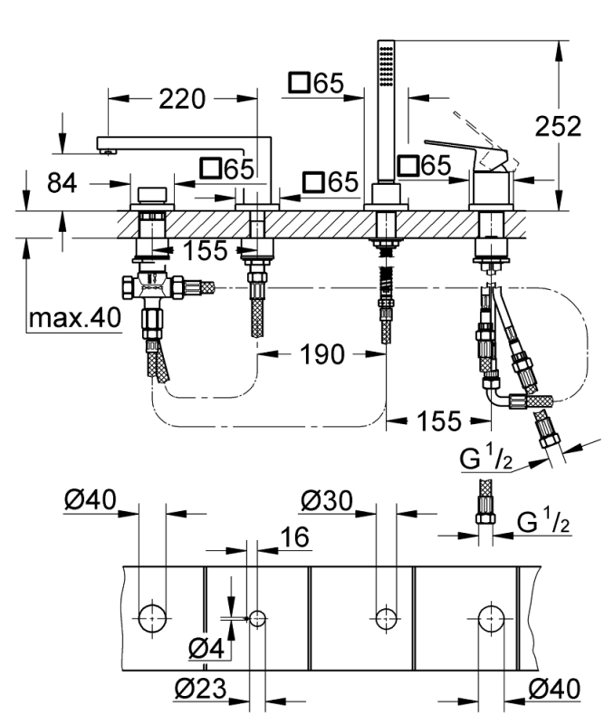 Grohe Eurocube Dört Delikli Küvet Bataryası - 19897Dc1 - 4
