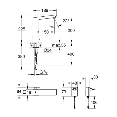 Grohe Eurocube E Fotoselli Lavabo Bataryası, 1/2