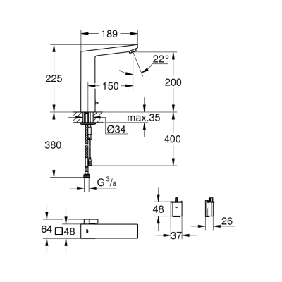 Grohe Eurocube E Fotoselli Lavabo Bataryası, 1/2