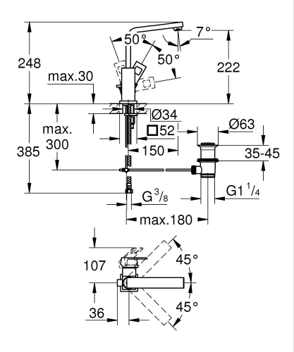 Grohe Eurocube Tek Kumandalı Lavabo Bataryası 1/2