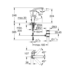 Grohe Eurocube Tek Kumandalı Lavabo Bataryası 1/2