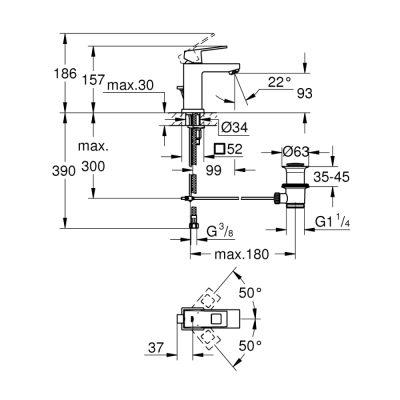 Grohe Eurocube Tek Kumandalı Lavabo Bataryası
S-Boyut - 2312700E - 2
