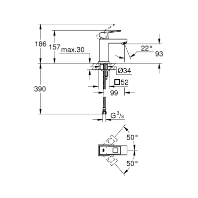 Grohe Eurocube Tek Kumandalı Lavabo Bataryası
S-Boyut - 2313200E - 2