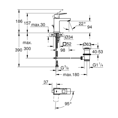 Grohe Eurocube Tek Kumandalı Lavabo Bataryası
S-Boyut - 2339000E - 2