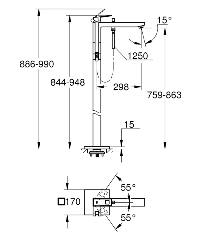 Grohe Eurocube Yerden Küvet Bataryası - 23672001 - 3