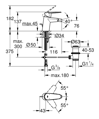 Grohe Eurodisc Cosmopolitan Tek Kumandalı Bide Bataryası 
S-Boyut - 33244002 - 3