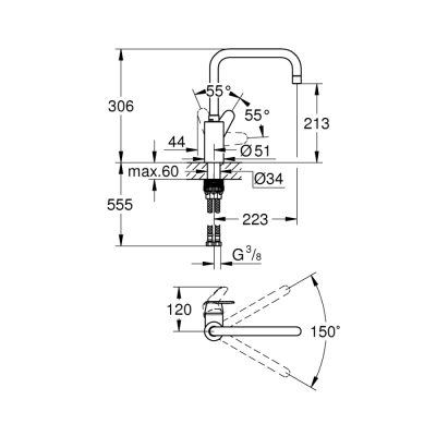 Grohe Eurodisc Cosmopolitan Tek Kumandalı Eviye Bataryası - 32259003 - 2