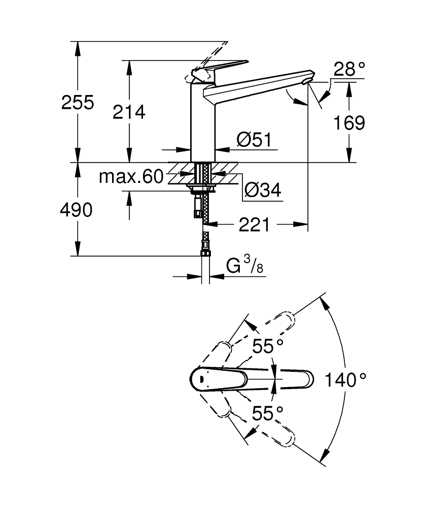 Grohe Eurodisc Cosmopolitan Tek Kumandalı Eviye Bataryası - 33770002 - 3