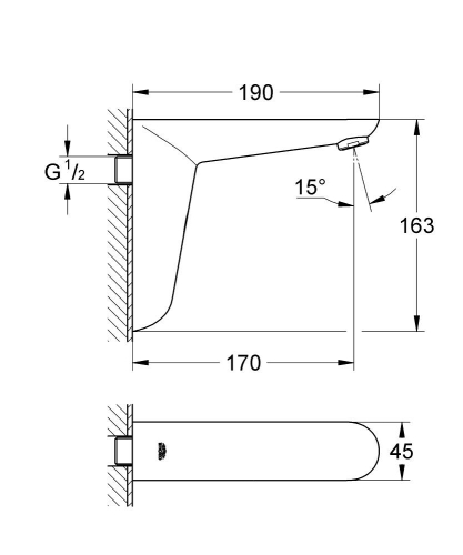 Grohe Euroeco Cosmopolitan E Ankastre Fotoselli Lavabo Bataryası, Tek Su Girişli - 36274000 - 3