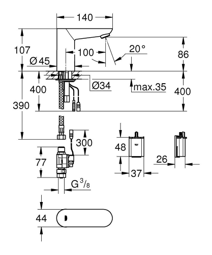 Grohe Euroeco Cosmopolitan E Fotoselli Lavabo Bataryası, Tek Su Girişli - 36271000 - 3