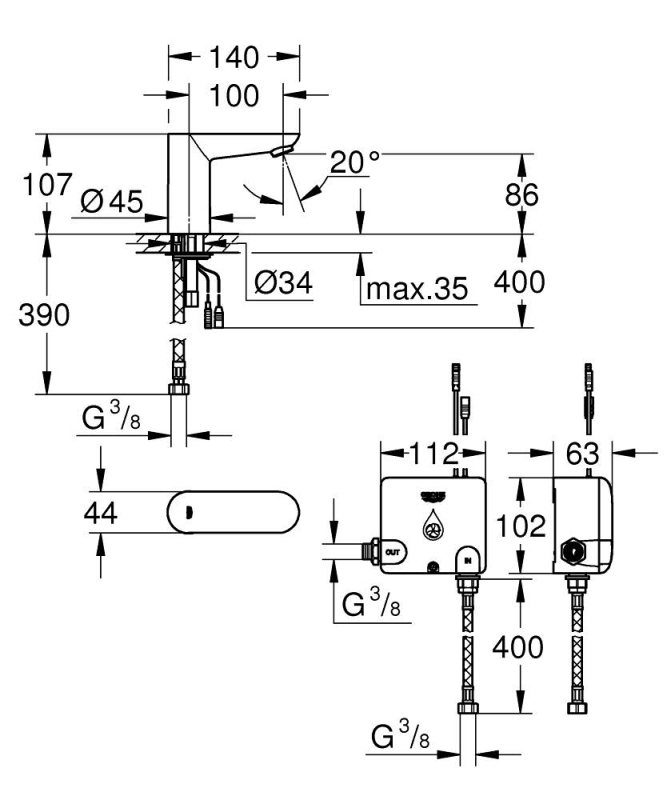 Grohe Euroeco Cosmopolitan E Powerbox - 36384000 - 3