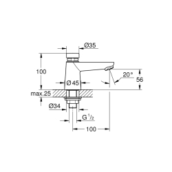 Grohe Euroeco Cosmopolitan T Zaman Ayarlı Tek Su Girişli Batarya - 36265000 - 2