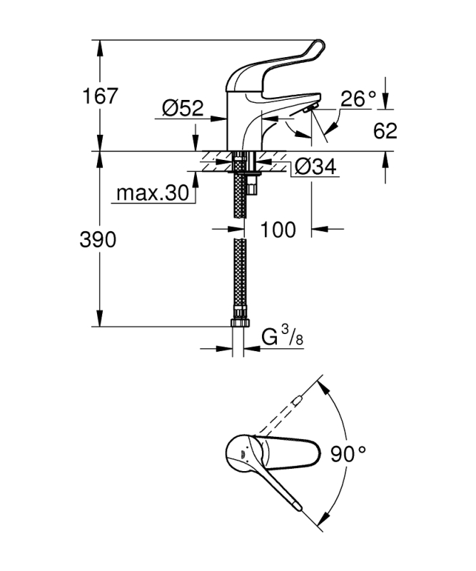 Grohe Euroeco Special Sequential Tek Kumandalı Lavabo Bataryası - 32789000 - 3