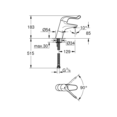 Grohe Euroeco Special Sequential Tek Kumandalı Lavabo Bataryası - 32790000 - 2