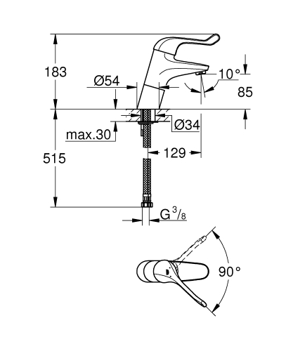 Grohe Euroeco Special Sequential Tek Kumandalı Lavabo Bataryası - 32790000 - 3