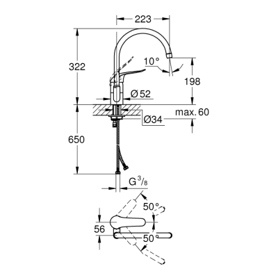 Grohe Euroeco Special Tek Kumandalı Eviye Bataryası - 32786000 - 2