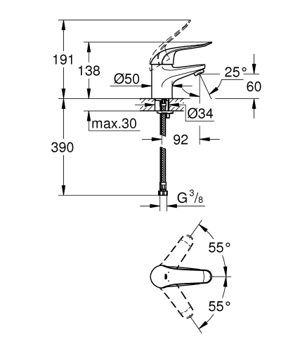 Grohe Euroeco Special Tek Kumandalı Lavabo Bataryası - 32762000 - 3