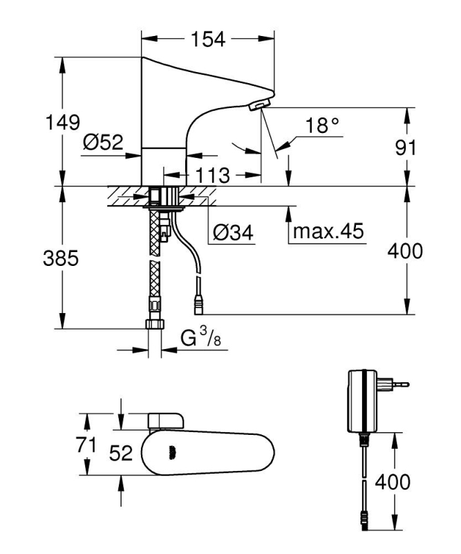 Grohe Europlus E Fotoselli Lavabo Bataryası, 1/2