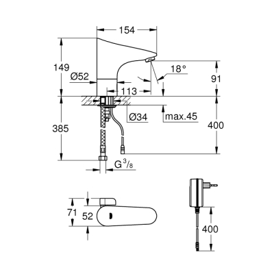 Grohe Europlus E Fotoselli Lavabo Bataryası, 1/2