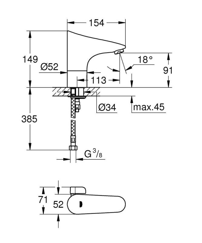 Grohe Europlus E Fotoselli Lavabo Bataryası, 1/2