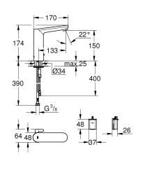 Grohe Eurosmart Cosmo. Fotoselli Lavabo Bataryası, Çift Su Girişli, Pilli - 36422000 - 2