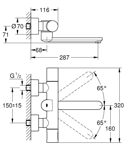 Grohe Eurosmart Cosmopolitan E Duvardan, Fotoselli Ve Termostatik
Sıcaklık Kontrollü Lavabo Bataryası - 36332000 - 3