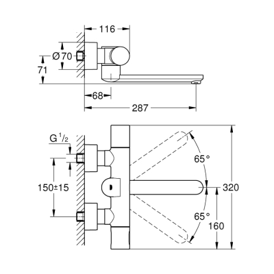 Grohe Eurosmart Cosmopolitan E Duvardan, Fotoselli Ve Termostatik
Sıcaklık Kontrollü Lavabo Bataryası - 36332000 - 2