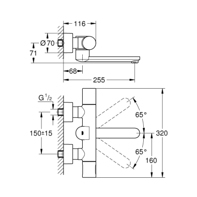 Grohe Eurosmart Cosmopolitan E Duvardan, Fotoselli Ve Termostatik
Sıcaklık Kontrollü Lavabo Bataryası - 36333000 - 2