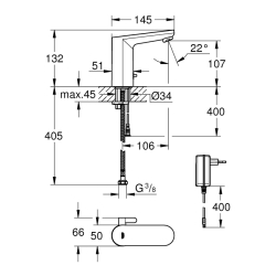 Grohe Eurosmart Cosmopolitan E Fotoselli Lavabo Bataryası, 1/2