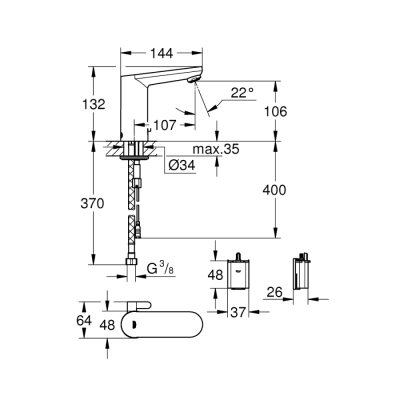 Grohe Eurosmart Cosmopolitan E Fotoselli Lavabo Bataryası, 1/2