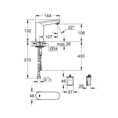 Grohe Eurosmart Cosmopolitan E Fotoselli Lavabo Bataryası, 1/2