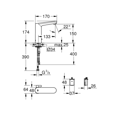 Grohe Eurosmart Cosmopolitan E Fotoselli Lavabo Bataryası, 1/2