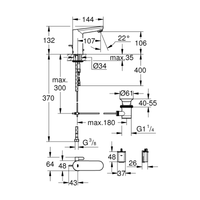 Grohe Eurosmart Cosmopolitan E Fotoselli Lavabo Bataryası, Çift Su Girişli
Ayarlanabilir Sıcaklık Sınırlayıcısı - 36331001 - 2