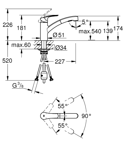 Grohe Eurosmart Eviye Bataryası Mat Siyah - 303052431 - 5