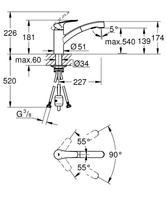 Grohe Eurosmart Eviye Bataryası Mat Siyah - 303052431 - 5
