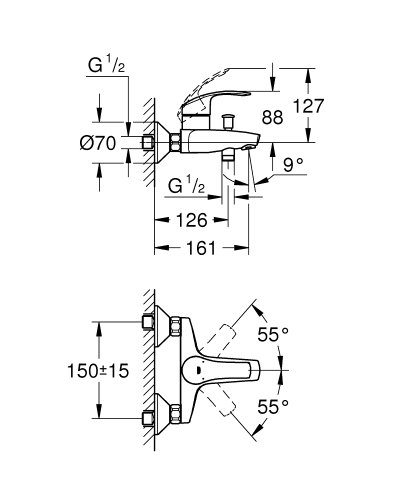 Grohe Eurosmart Tek Kumandalı Banyo Bataryası - 33300002 - 3