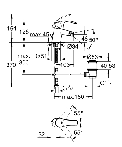 Grohe Eurosmart Tek Kumandalı Bide Bataryası 
S-Boyut - 32929002 - 3